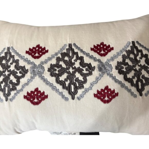 Cuddleduds Embroidered Decorative Pillow 12"x18" Ivory W/ Red & Gray  Design Sof - Picture 6 of 6